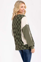 Olive Checkered Print Top