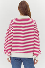 Fuschsia and White Striped Collared Top