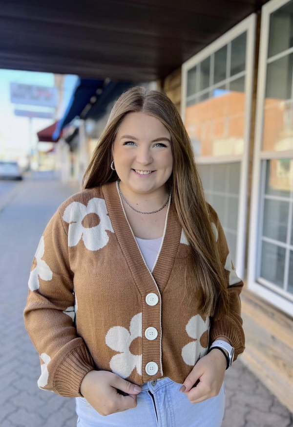 Brown Daisy Cropped Cardigan