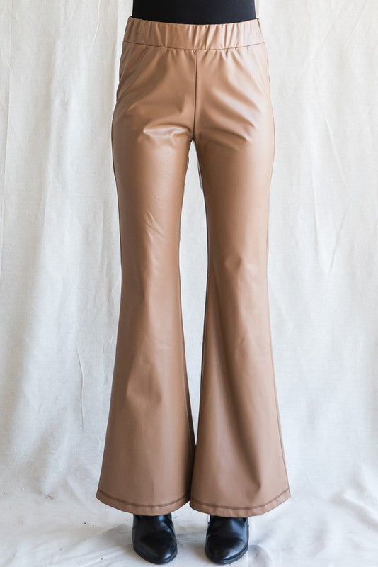 Brown Faux Leather Flare Pants