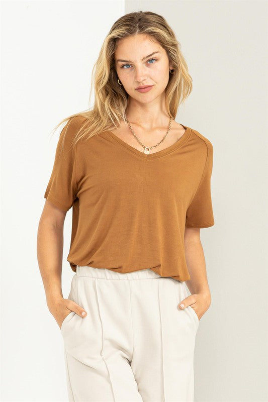 Basic Double Stitched V-Neck Top