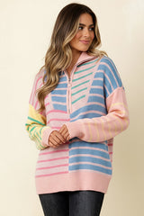 Stripe Colorblock Half Zip Sweater