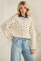 Cream Jacket With Navy Polka Dots