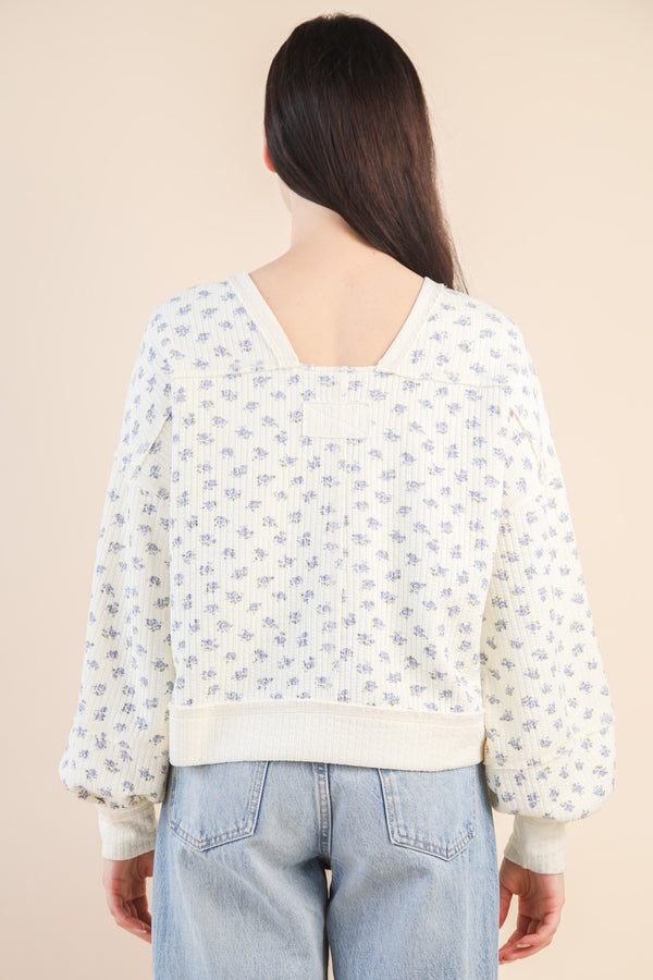 Cream Floral Drop Shoulder Top