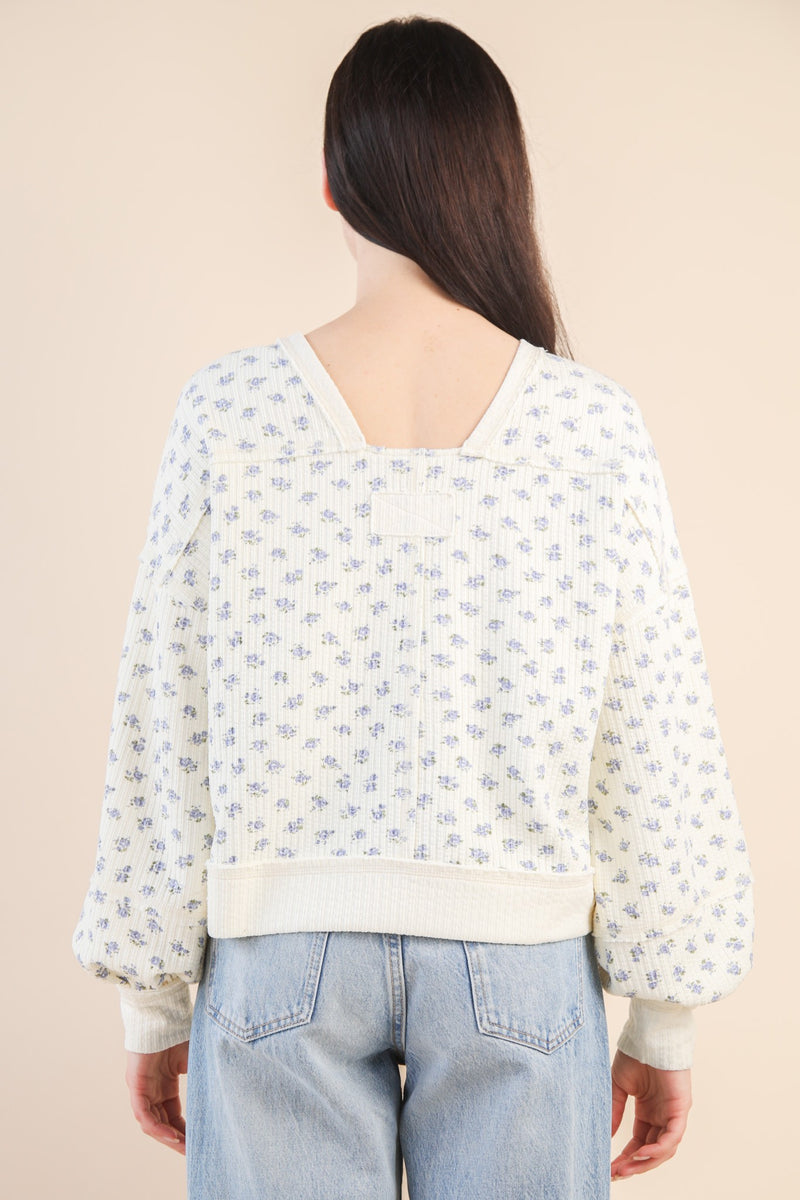 Cream Floral Drop Shoulder Top
