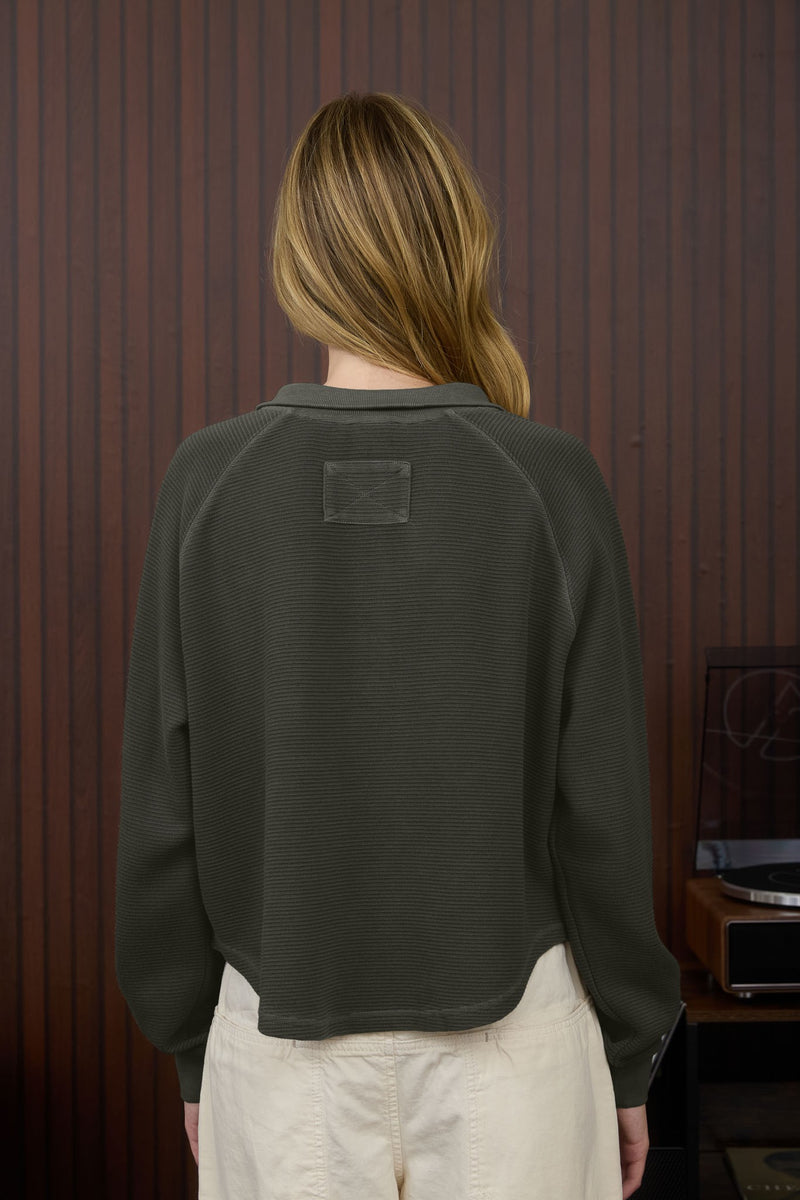 Charcoal Ribbed Mock Neck Snap Detail Top