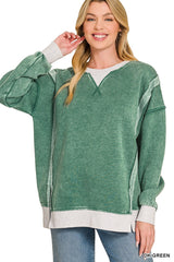 Fleece Acid Wash Contrast Trim Pullover