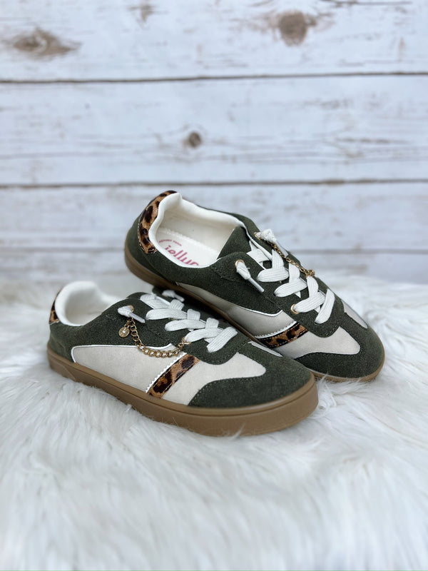 Alyson Olive and Leopard Sneaker with Gold Chain