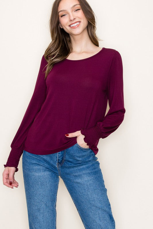 Burgundy Basic Round Neck Top