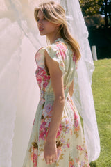 Curvy Mint Floral Flutter Sleeve Dress