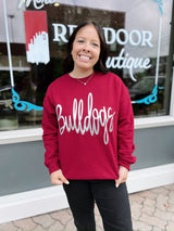 Maroon Crewneck With Silver Puff Bulldogs