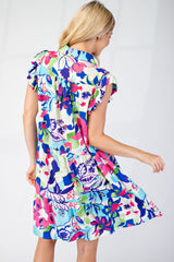 White Multi Color Floral Printed V-Neck Dress