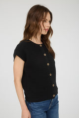Button Down Short Sleeve Knit Cardigan Vest