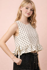 Sleeveless Ivory and Black Polkadot Top