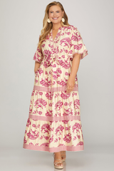 Curvy Short Ruffle Sleeve Tiered Maxi Dress