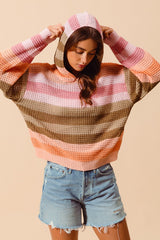 Multicolored Striped Hooded Sweater