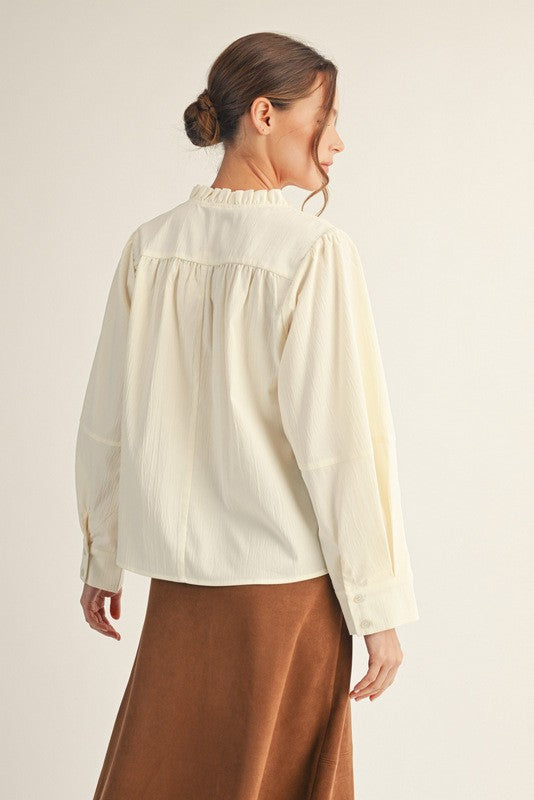 Cream Pleated Long Sleeve Top