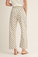 Beige Drawstring Waist Polka Dot Barrel Pants