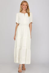 Half Sleeve Elastic Waist Midi Dress