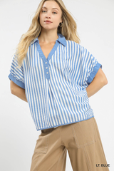 Striped Collared Oversized Top