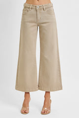Newlin's Taupe TC Mid Rise Crop Wide Leg Jeans