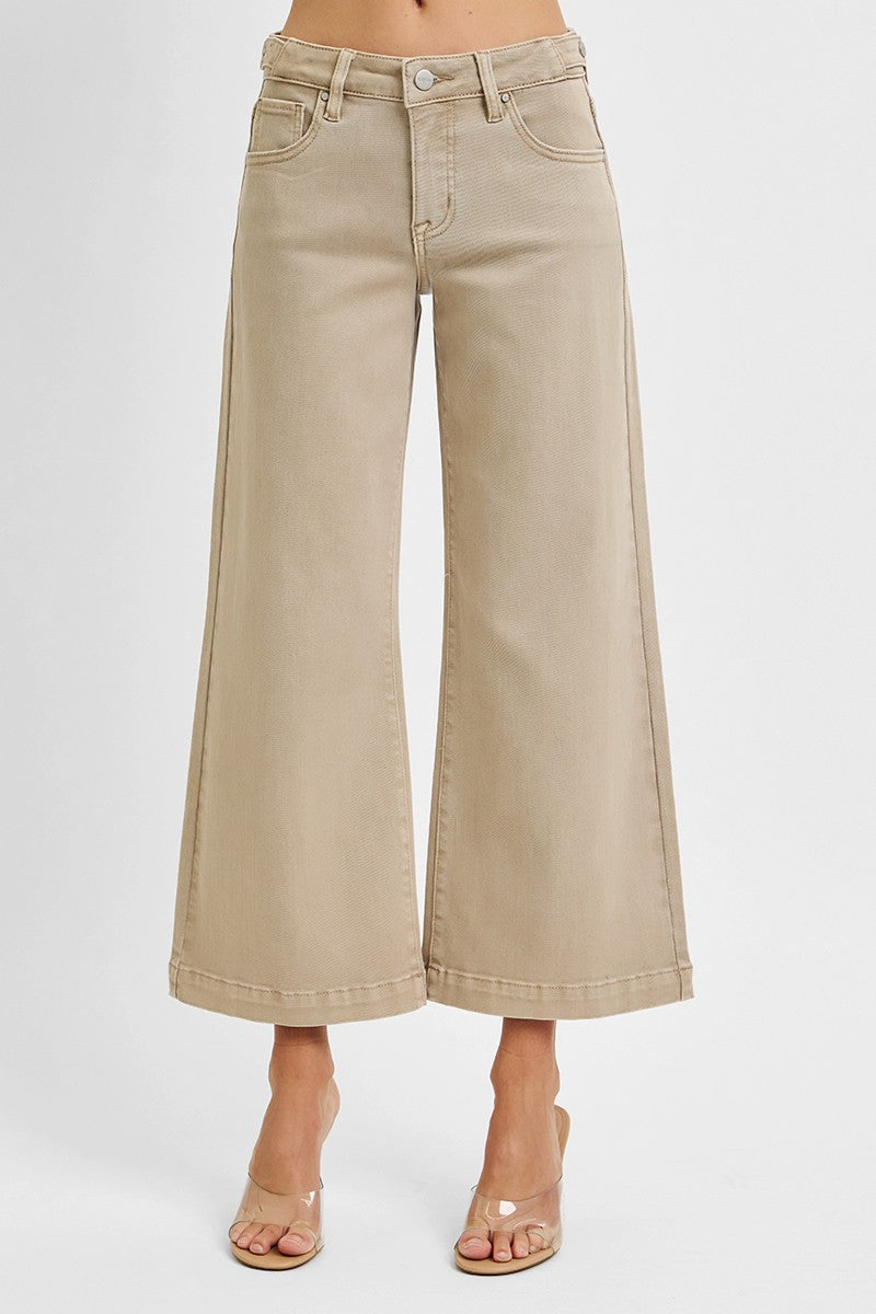 Newlin's Taupe TC Mid Rise Crop Wide Leg Jeans