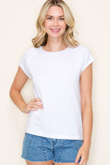 Raglan Short Sleeve Top With Raw Edge Detailing