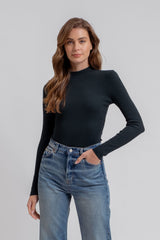 Hunter Green Mock Neck Long Sleeve Knit Top