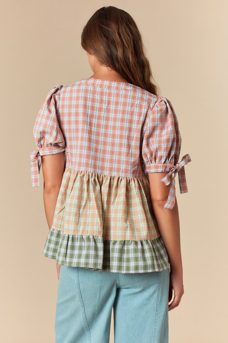 Fall Colors Plaid Colorblock Tiered Top