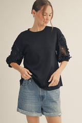 Black Lace Short Sleeve Top