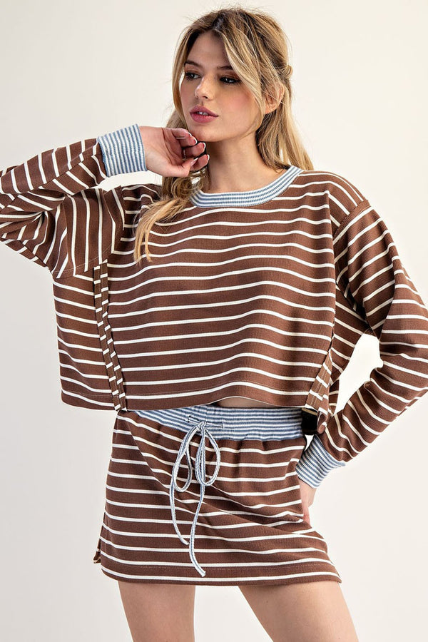 Mocha Striped Cropped Shirt