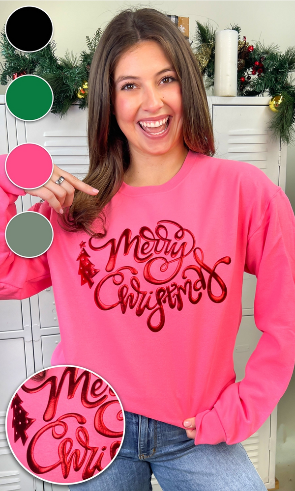 Merry Christmas Metallic Puff Sweatshirt