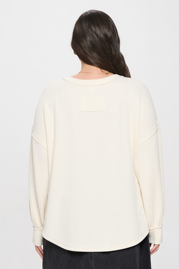 Curvy Soft Textured Drop Shoulder Top