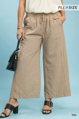 Curvy Tan Striped Wide Leg Pants