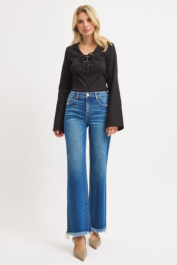 Sabrina's TC Mid Rise Straight Leg Raw Hem Jeans