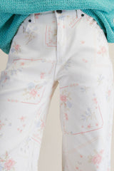 White Cross Stitch Pattern Printed Pants
