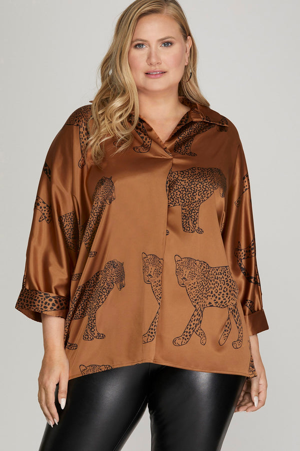 Camel Cheetah Dolman Sleeve Top