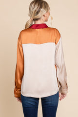 Camel Contrast Textured Satin Top