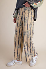 Mustard Flower Printed Soft Stretch Pants