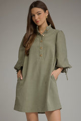 Olive 3/4 Balloon Sleeve Dress