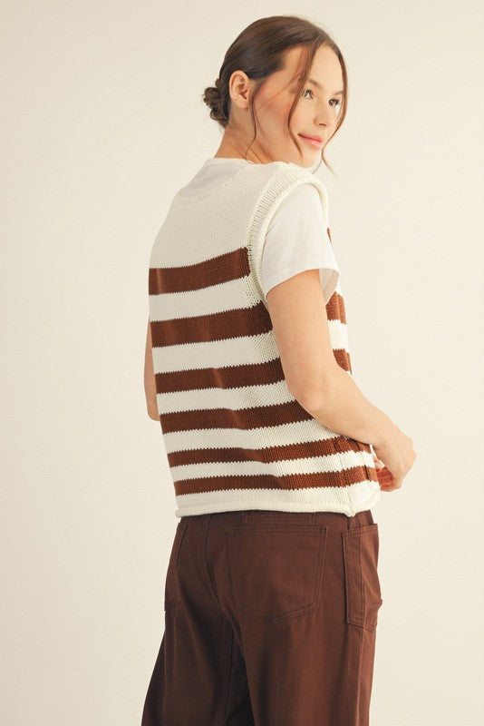 Stripe Sweater Vest With Gold Buttons