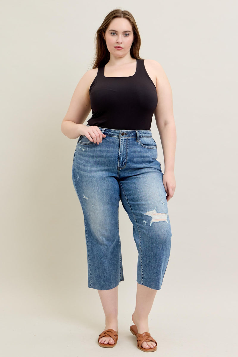 Curvy Harmony Distressed Wide Leg Denim