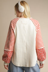 Cream and Rust Oversized Striped Floral Pullover