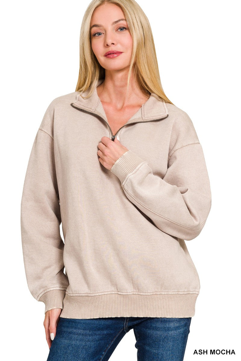 Acid Washed Fleece Half Zip Pullover