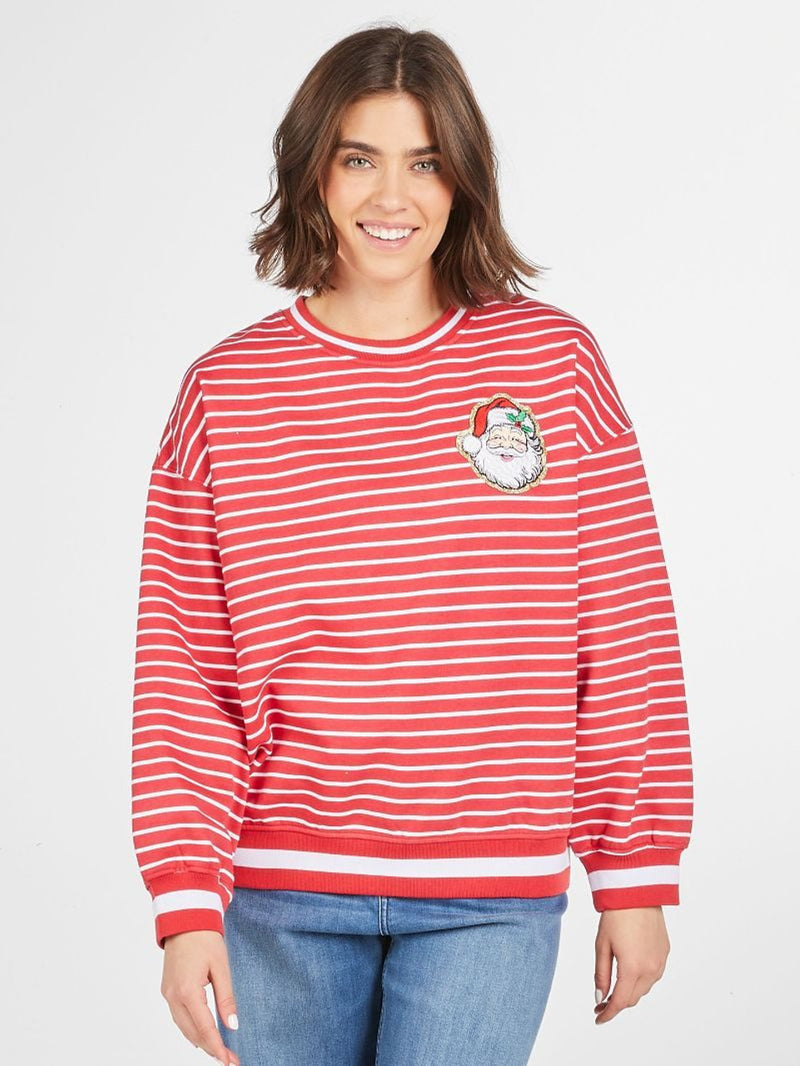 Red And White Stripe Santa Crewneck