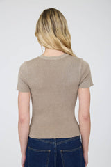 Washed Ribbed Knit Short Sleeve Top