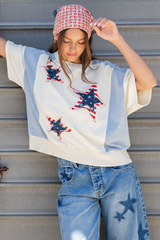 Cream Star Applique Oversized Top