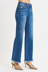 Sabrina's TC Mid Rise Straight Leg Raw Hem Jeans