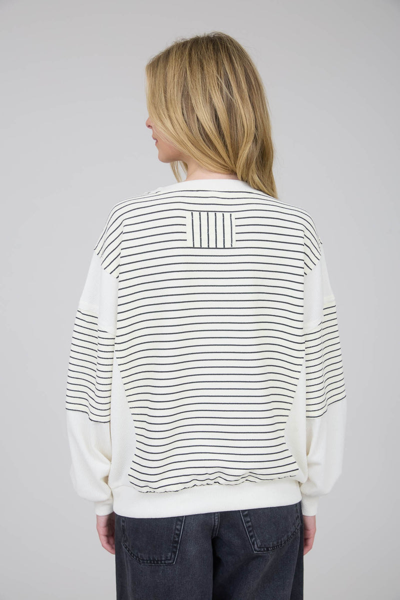 White and Black Contrast Stripe Long Sleeve Top