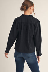 Black Pleated Long Sleeve Top